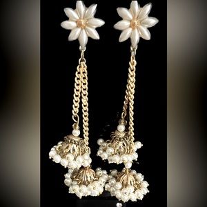 Vintage Handmade Gold and White Earrings